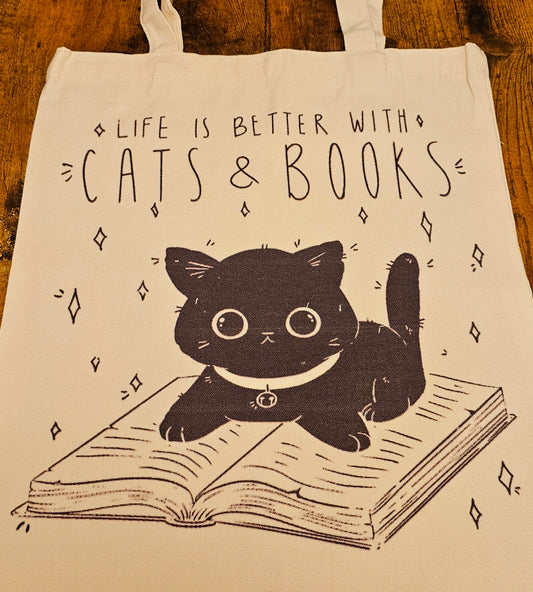 Life is Better with Cats and Books Tote