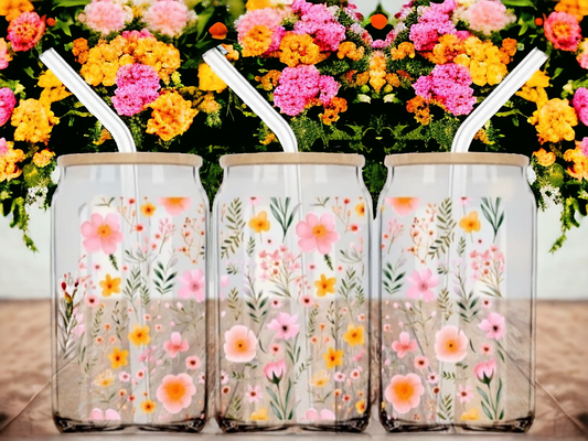 Floral Frosted Glass Cup