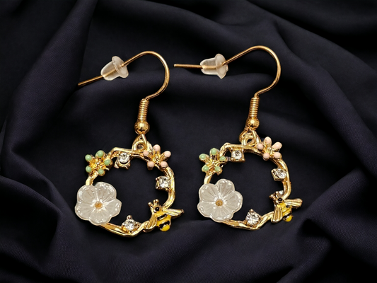 Dainty Foral and Bumble Bee Earrings