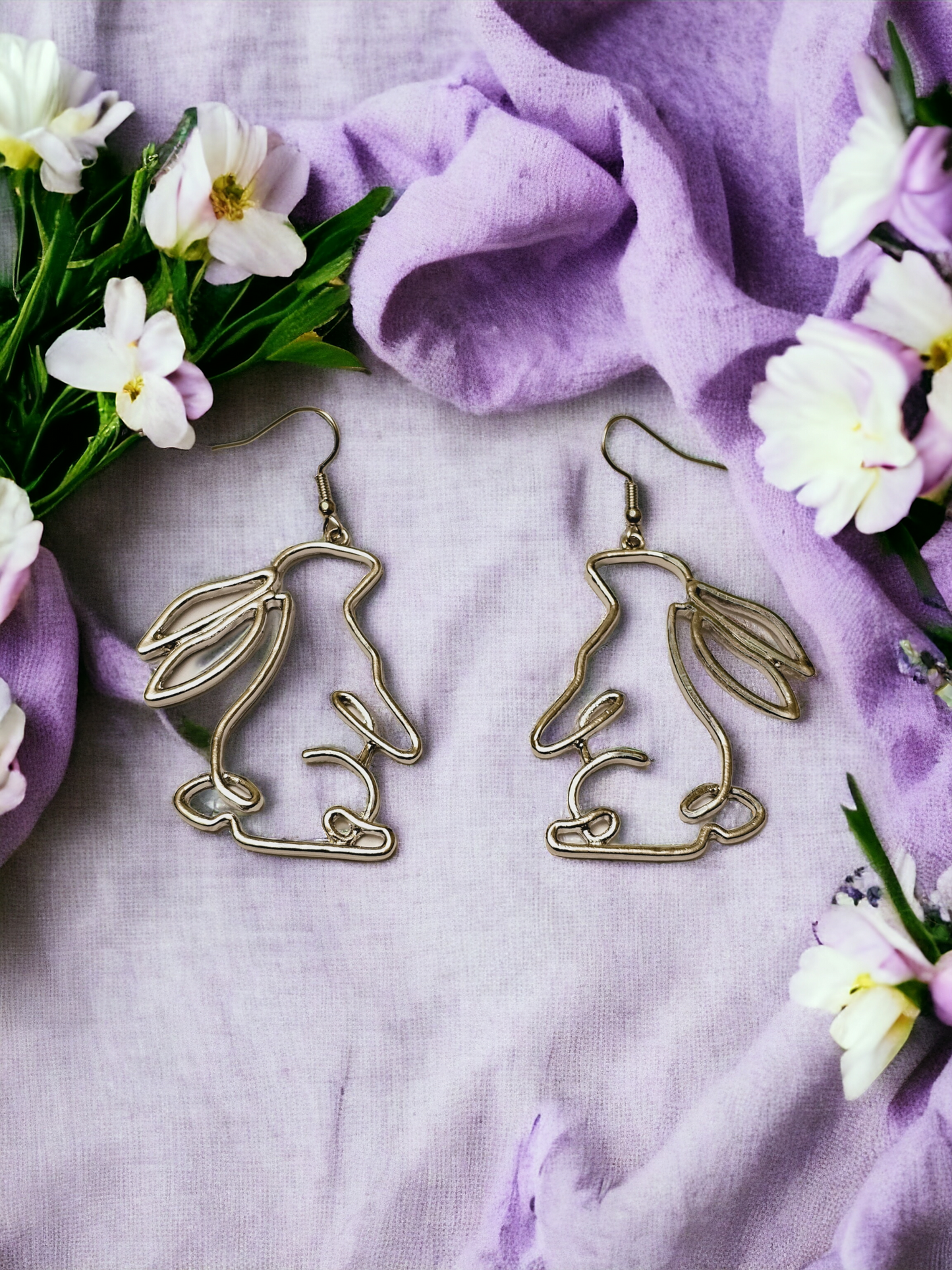 Silver Wire Rabbit Earrings