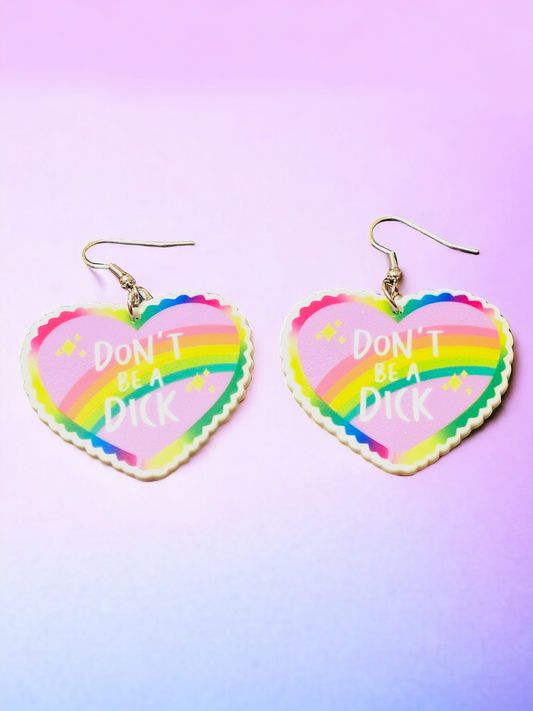 Don't Be A Dick Rainbow Heart Earrings