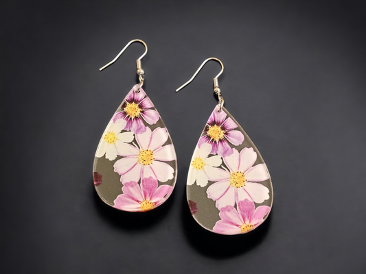 Purple Floral Teardrop Earrings