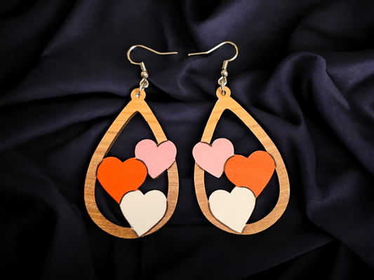 Tri-color Hearts in Teardrop Earrings