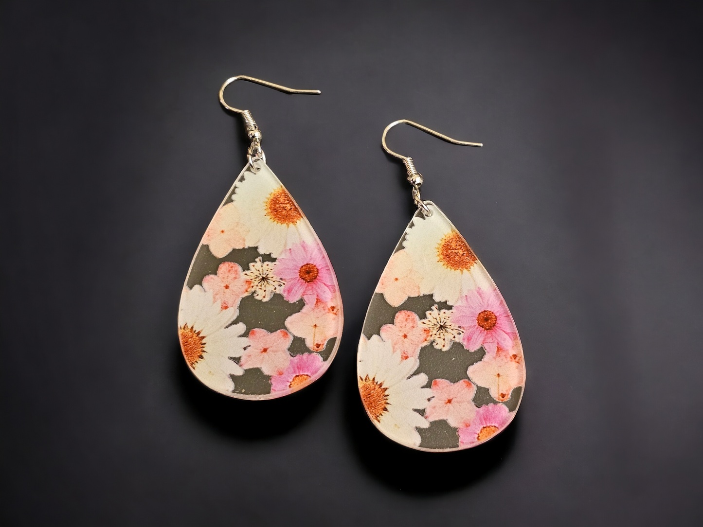 Pink Floral Teardrop Earrings