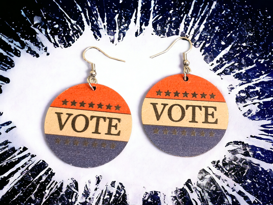 Vote Wooden Earrings