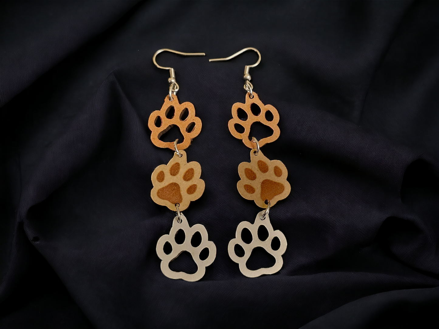 3 Paws Wooden Dangle Earrings