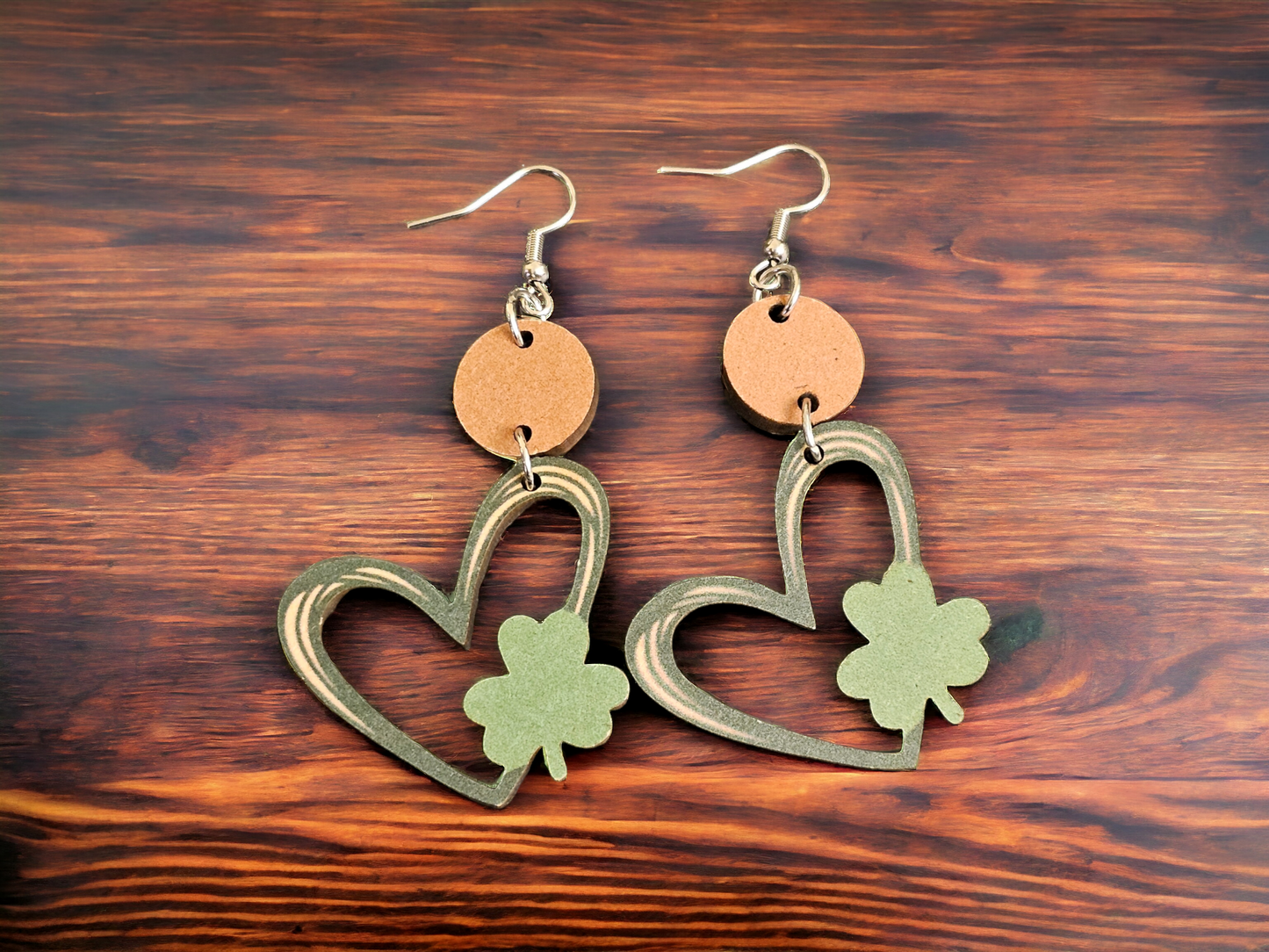 Heart with Shamrock Earrings