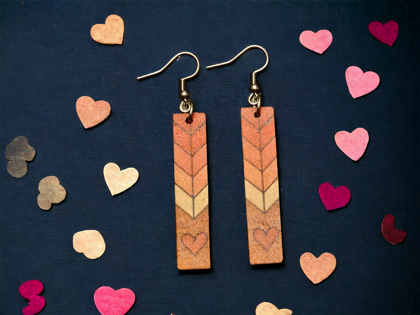 Heart Arrow Wooden Rectangular Earrings