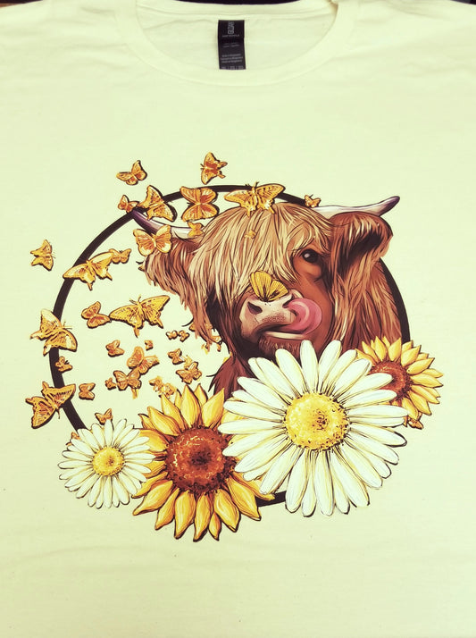 Highland Cow Flowers & Butterflies